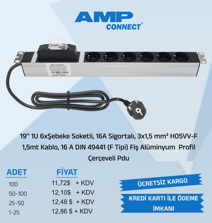 *6`LI ŞEBEKE PRİZ 16A SİGORTA 3*1,5mm² 1,5m KABLOLU PDU (25 ADETLİK KOLİ) *6`LI ŞEBEKE PRİZ 16A SİGORTA 3*1,5mm² 1,5m KABLOLU PDU (25 ADETLİK KOLİ)
