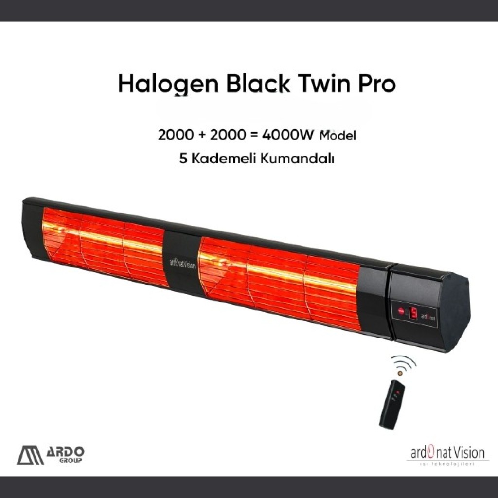 Ardonat Halogen Black Twin Pro 2000+2000=4000 Watt Kumandalı Dış Mekan Isıtıcı Açık Ve Yarı Açık Alanlar İçin